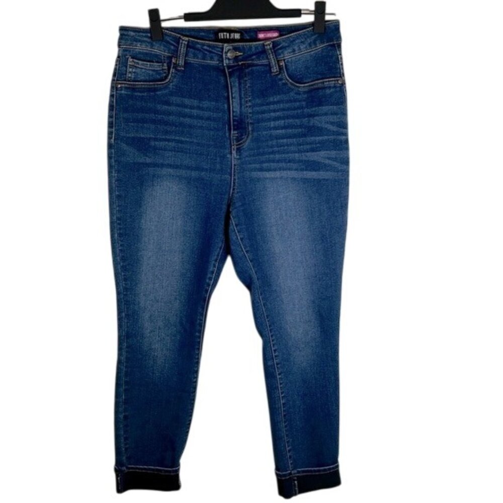 Faith jeans size 12‎ cuffed stretch blue denim